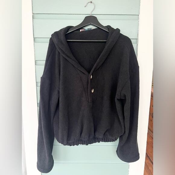 Free people beach bino pullover black knit banded bottom oversized cozy fall L - Picture 3 of 9
